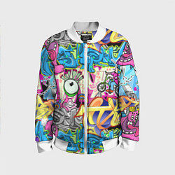 Бомбер детский Велосипедист и глаз граффити, цвет: 3D-белый