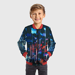 Бомбер детский Огни большого города - Глитч, цвет: 3D-красный — фото 2