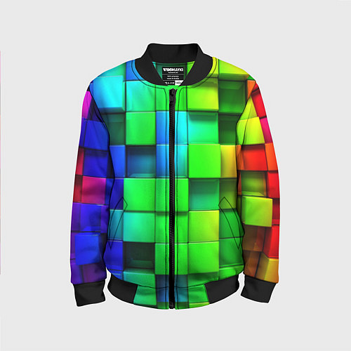 Детский бомбер Цветные неоновые кубы / 3D-Черный – фото 1