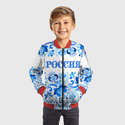 Бомбер детский РОССИЯ голубой узор, цвет: 3D-красный — фото 2