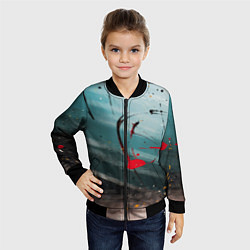 Бомбер детский Абстрактные пластины в синем тумане и краски, цвет: 3D-черный — фото 2