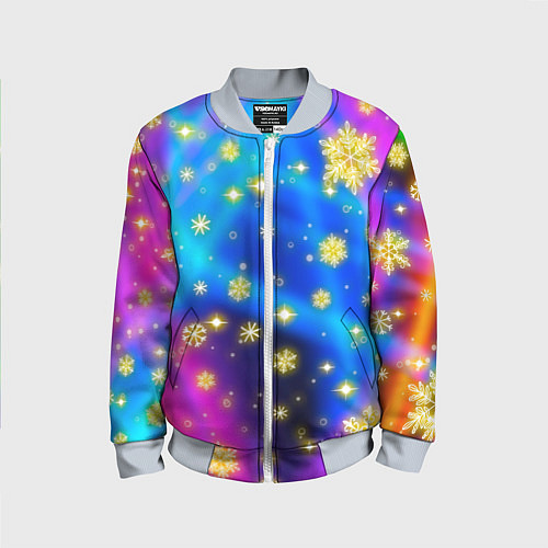 Детский бомбер Снежинки и звезды - яркие цвета / 3D-Серый – фото 1