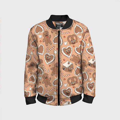 Детский бомбер Новогодний паттерн с печеньем / 3D-Черный – фото 1