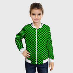 Бомбер детский Зелёная шахматка - паттерн, цвет: 3D-белый — фото 2