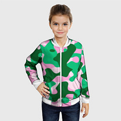 Бомбер детский Абстрактные зелёно-розовые пятна, цвет: 3D-белый — фото 2