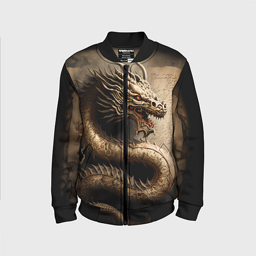 Детский бомбер Китайский дракон с открытой пастью / 3D-Черный – фото 1