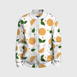Бомбер детский Апельсины с листьями, цвет: 3D-белый