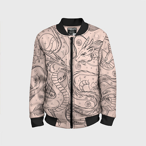 Детский бомбер Дракон - унесенные призраками: тату на бежевом / 3D-Черный – фото 1