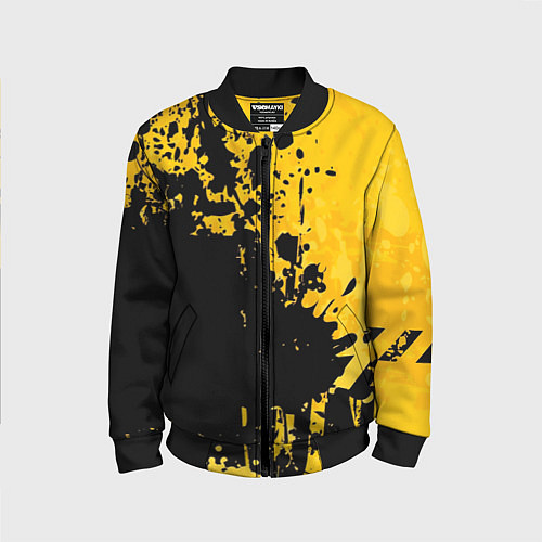 Детский бомбер Пятна черной краски на желтом фоне / 3D-Черный – фото 1