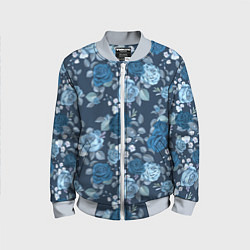 Бомбер детский Голубые розы паттерн, цвет: 3D-серый