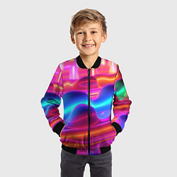 Бомбер детский Неоновые объемные волны, цвет: 3D-черный — фото 2