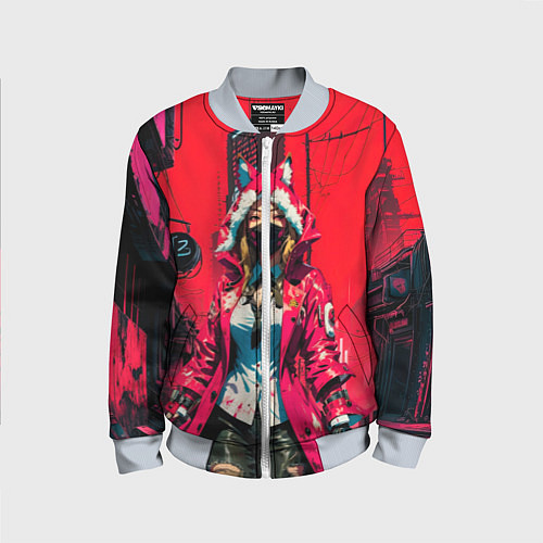 Детский бомбер Девушка-лиса кицунэ / 3D-Серый – фото 1