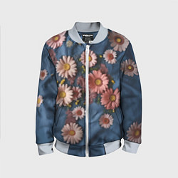 Детский бомбер Хризантемы на джинсе