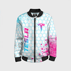 Бомбер детский Tesla neon gradient style: надпись, символ, цвет: 3D-черный