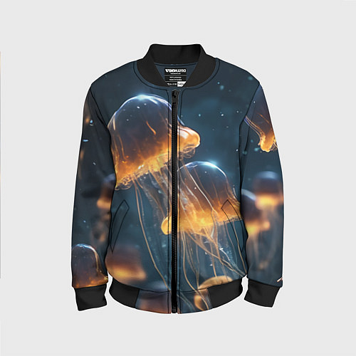 Детский бомбер Люминисцентные медузы / 3D-Черный – фото 1