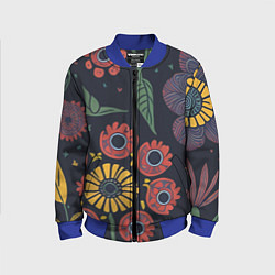 Детский бомбер Простые цветы на глубоком синем