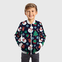 Бомбер детский Снеговички с рождественскими оленями и елками, цвет: 3D-белый — фото 2