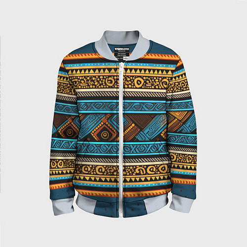 Детский бомбер Этнический рисунок в горизонтальную полоску / 3D-Серый – фото 1