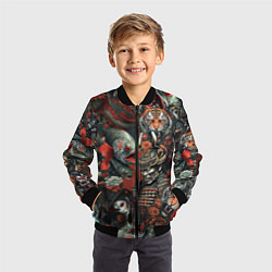 Бомбер детский Татуировка ирезуми в японском стиле, цвет: 3D-черный — фото 2