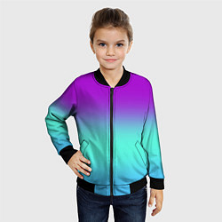 Бомбер детский Фиолетовый бирюзовый голубой неоновый градиент, цвет: 3D-черный — фото 2