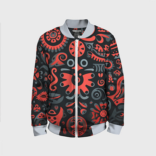 Детский бомбер Красно-черный узор в славянском стиле / 3D-Серый – фото 1