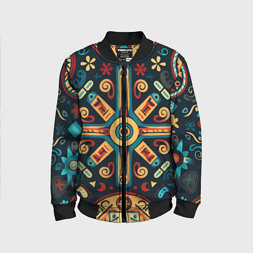 Детский бомбер Симметричный орнамент в славянском стиле / 3D-Черный – фото 1