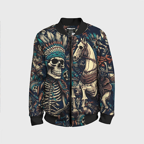 Детский бомбер Татуировка скелета индейца и ковбоя в техасе / 3D-Черный – фото 1
