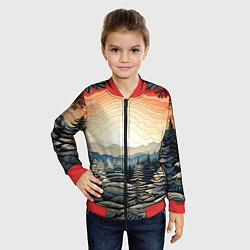 Бомбер детский Искрящиеся снежинки в вальсе волшебства, цвет: 3D-красный — фото 2