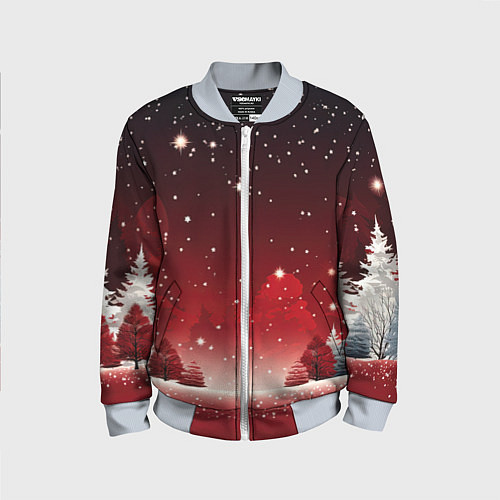 Детский бомбер Зимний берег реки с деревьями и льдом / 3D-Серый – фото 1