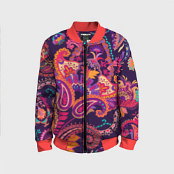Бомбер детский Индийские этнические узоры, цвет: 3D-красный