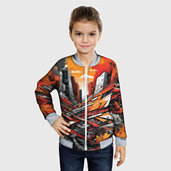 Бомбер детский Улица в оранжевом граффити, цвет: 3D-серый — фото 2