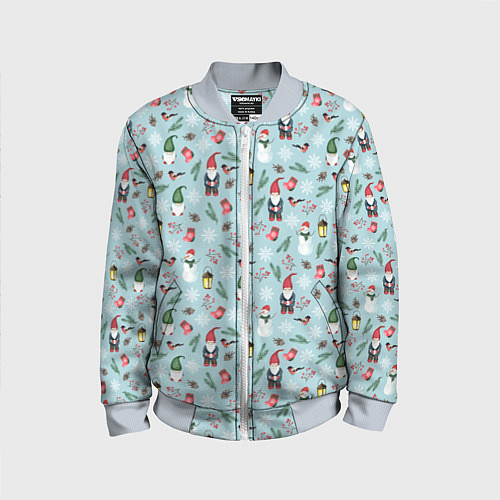 Детский бомбер Новогодние акварельные гномы / 3D-Серый – фото 1