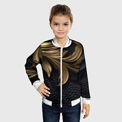 Бомбер детский Золотые узоры в виде листьев, цвет: 3D-белый — фото 2