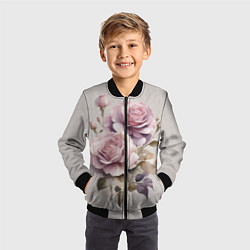 Бомбер детский Нежные розовые розы на стене, цвет: 3D-черный — фото 2