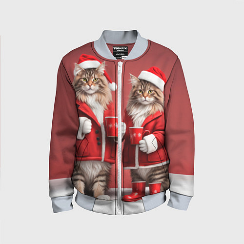 Детский бомбер С новым котом - два кота в костюмах Санты / 3D-Серый – фото 1