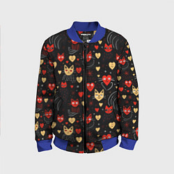 Детский бомбер Паттерн с сердечками и котами валентинка