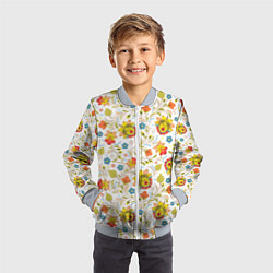 Бомбер детский Хохломская роспись разноцветные цветы на белом фон, цвет: 3D-серый — фото 2