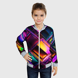 Бомбер детский Цветные стеклянные блоки - неоновый геометричный у, цвет: 3D-серый — фото 2