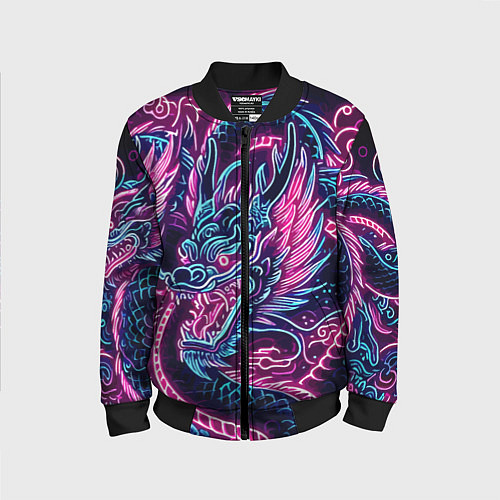 Детский бомбер Neon Japanese dragon - irezumi / 3D-Черный – фото 1