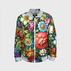 Детский бомбер Жостово роспись цветы традиционный узор