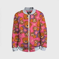 Детский бомбер Мишки игрушки в розовых свитерах и сердечки