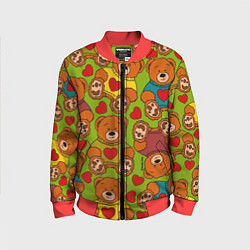 Детский бомбер Мишки игрушечные и сердечки