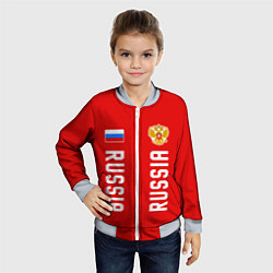 Бомбер детский Россия три полоски на красном фоне, цвет: 3D-серый — фото 2