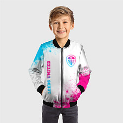 Бомбер детский Leeds United neon gradient style вертикально, цвет: 3D-черный — фото 2