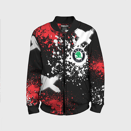 Детский бомбер Шкода на фоне граффити и брызг красок / 3D-Черный – фото 1