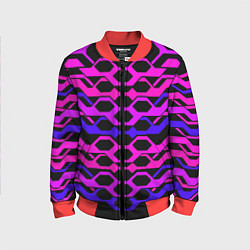 Детский бомбер Розовые техно полосы на чёрном фоне