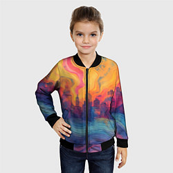 Бомбер детский Абстрактный город в волнах красок, цвет: 3D-черный — фото 2