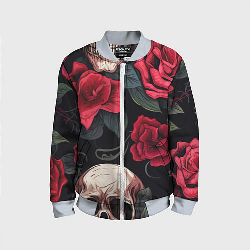 Детский бомбер Черепа с красными розами / 3D-Серый – фото 1