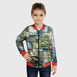 Бомбер детский Джинсы с камуфляжем пэчворк, цвет: 3D-красный — фото 2