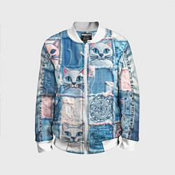 Детский бомбер Кошки на пэчворк джинсах паттерн